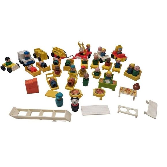 Vintage Fisher Price Little People Figures Vehicles Mixed Wood Plastic Lot - Picture 1 of 8